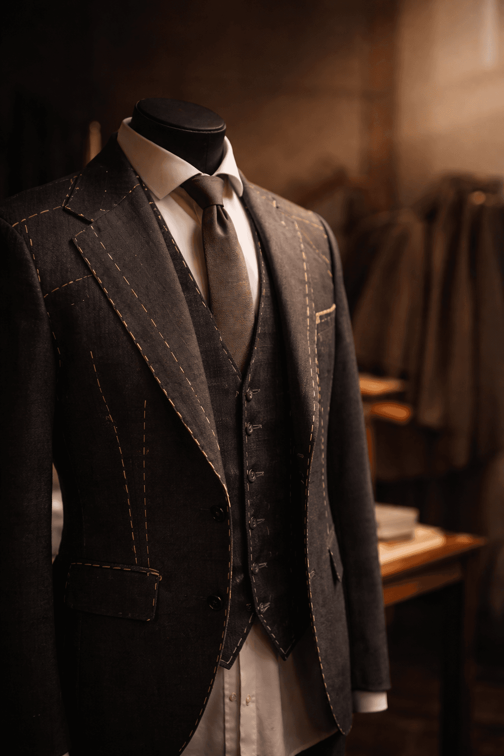 Bespoke suit in progress — craftsmanship and precision
